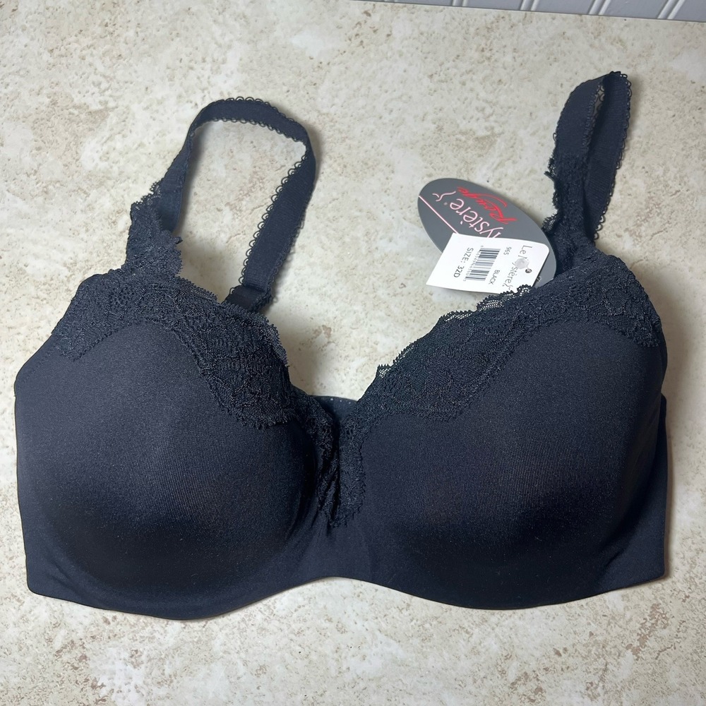 NWT Le Mystere Dream Tisha Lace Bra 965 Black Size 32D Underwire T-Shirt Bra